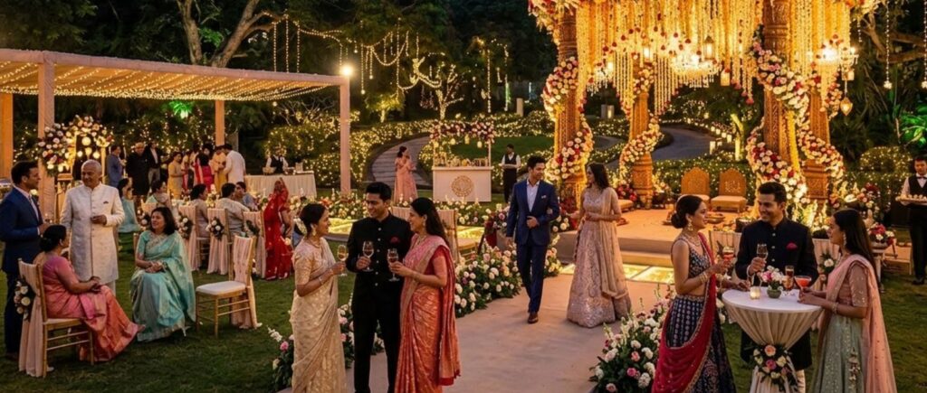 Outdoor wedding venues Bhopal night decoration